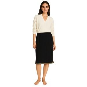 VTG Black Knit Midi Skirt Metallic Gold Trim Elastic Waist Pull On Casual Sz 6‎